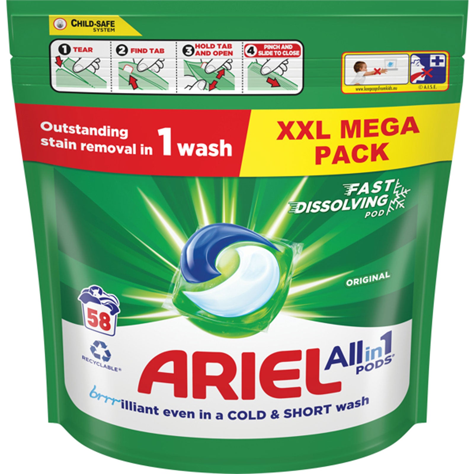 Ariel Pods xxl Mega Pack Original 58Washes Ariel Pods xxl Mega Pack Original 58Washes